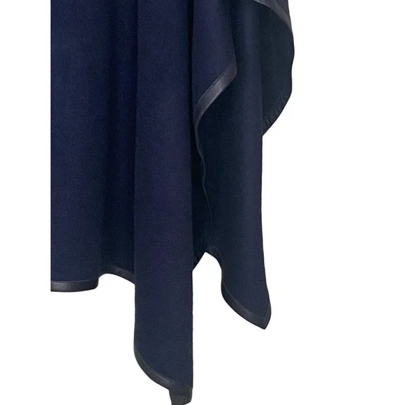 Stick & Ball Navy Blue Baby Alpaca Lambskin Leather Trimmed Poncho NWT $425.00 - Picture 9 of 15